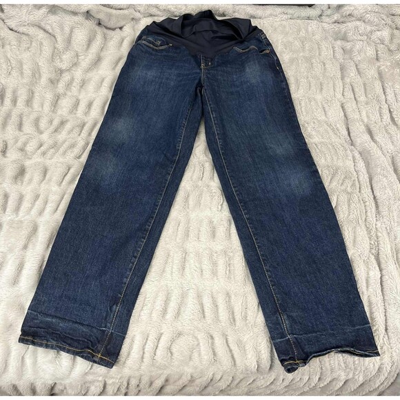 Old Navy Jeans Womens Maternity 10 Long Straight Leg Dark Wash Stretch Denim - Picture 1 of 8